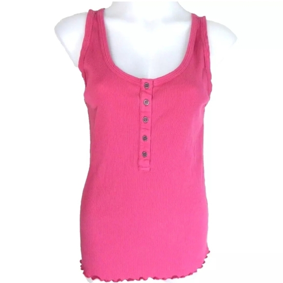 Sundance Pink Lettuce Edge Henley Tee - Picture 1 of 3